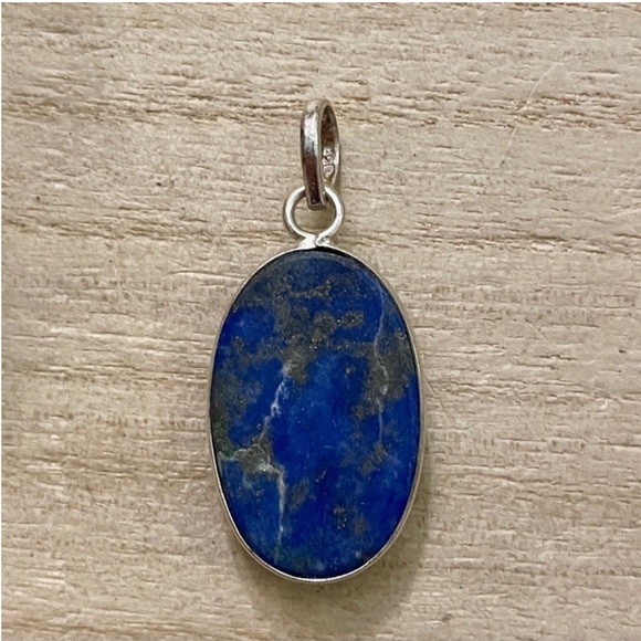 Genuine Lápiz Lazuli and 925 Sterling Silverer Pendant, height 1.5” - Picture 3 of 3